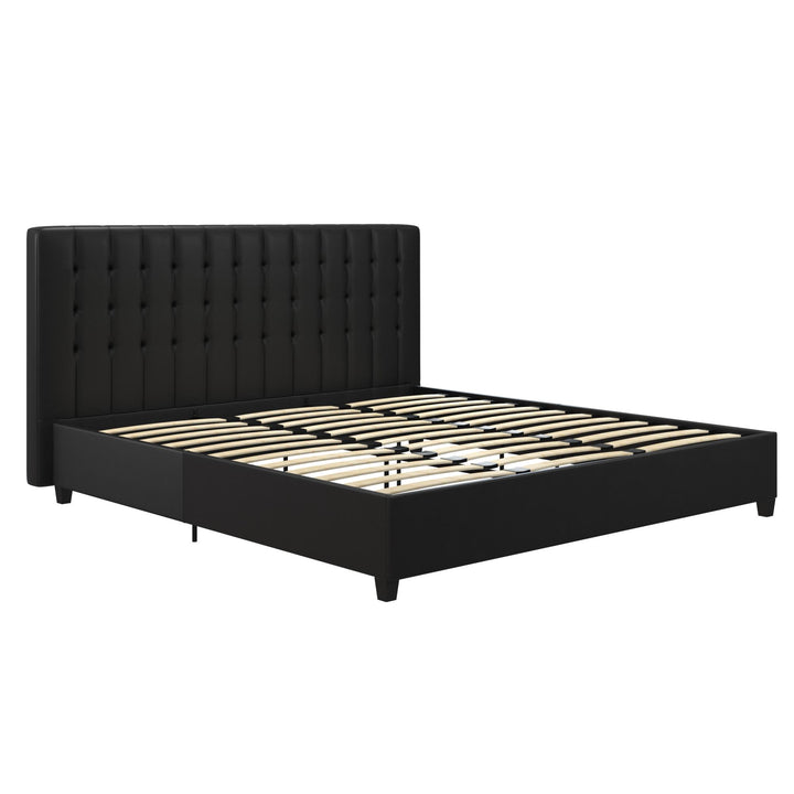 Emily Tufted Upholstered Bed with Wooden slats and Frame - Black Faux Leather - King