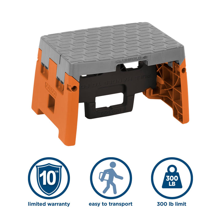 1 Step Plastic Folding Step Stool with 300 lb Weight Capacity - Orange