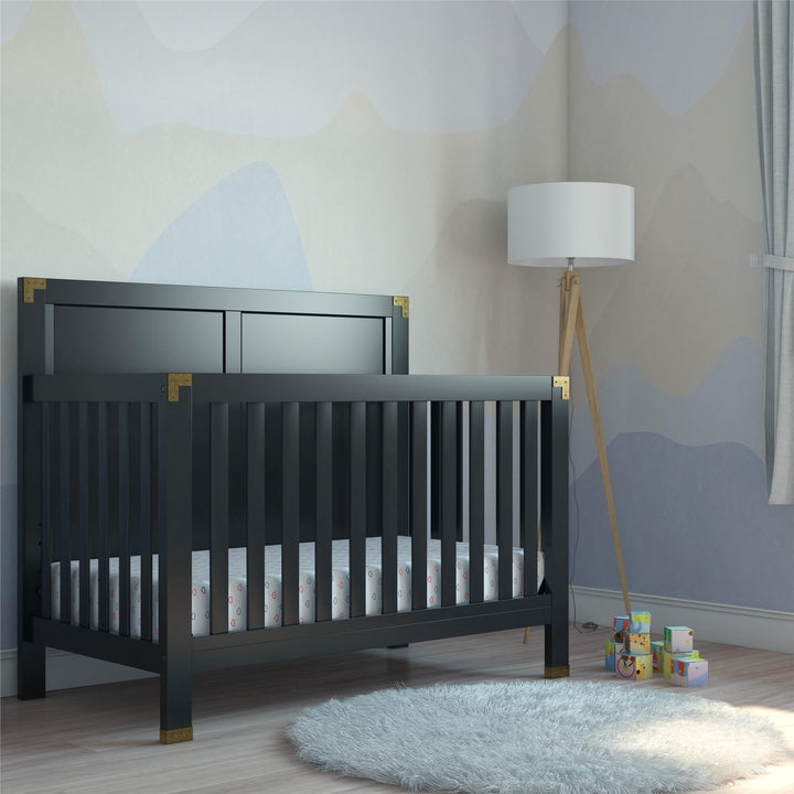 Miles 5 in 1 Convertible Crib with Brass Finished Accents - Black