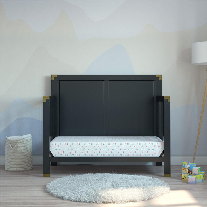 Miles 5 in 1 Convertible Crib with Brass Finished Accents - Black