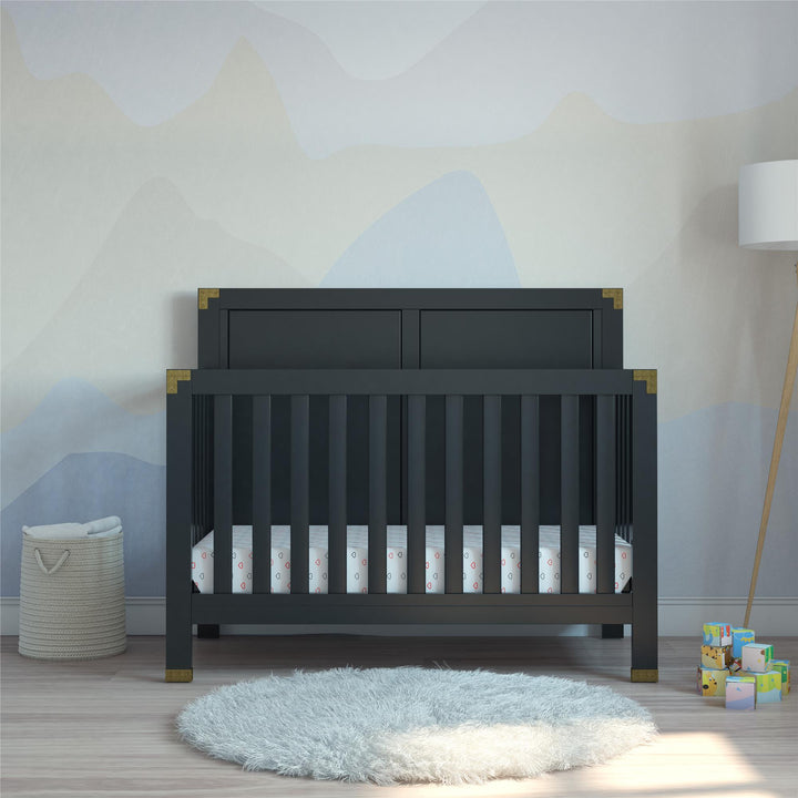 Miles 5 in 1 Convertible Crib with Brass Finished Accents - Black