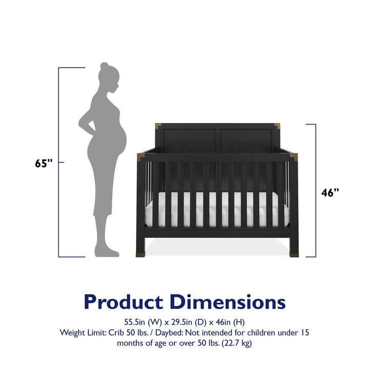 Miles 5 in 1 Convertible Crib with Brass Finished Accents - Black