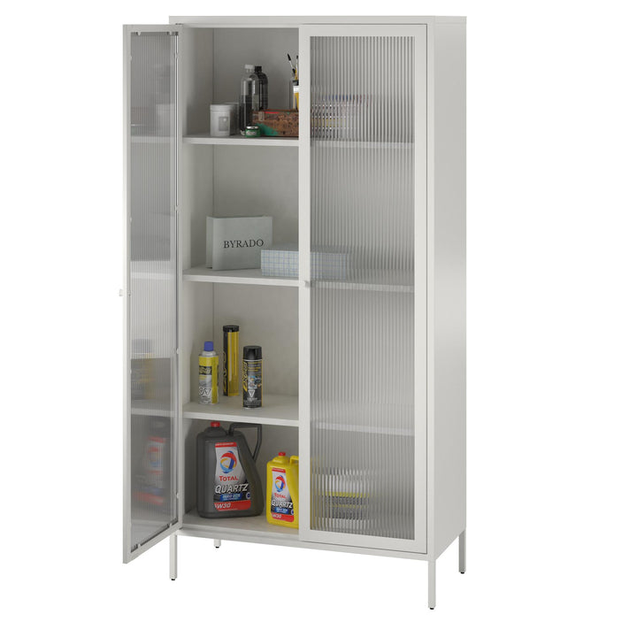 Shadwick 2 Door Tall Metal Locker Style Storage Cabinet-Fluted Glass Doors - White