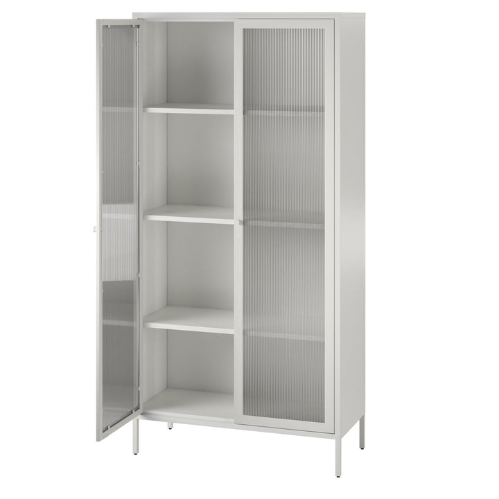 Shadwick 2 Door Tall Metal Locker Style Storage Cabinet-Fluted Glass Doors - White