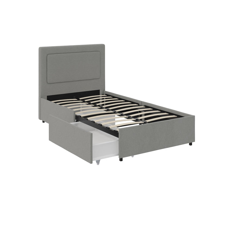 Alden Upholstered Bed with Angular Headboard and Under Bed Storage Drawers - Gray - Twin