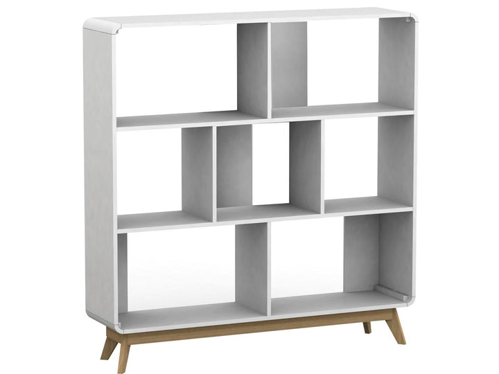 Leva Scandinavian Style Bookcase with 7 Open Cubbies - White