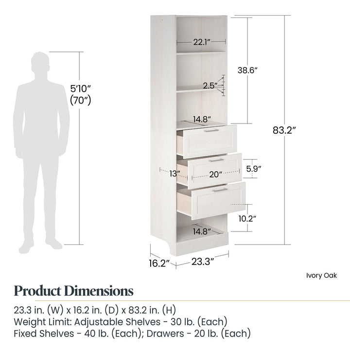 Eiler 3 Drawer Modular Closet Unit - Ivory Oak
