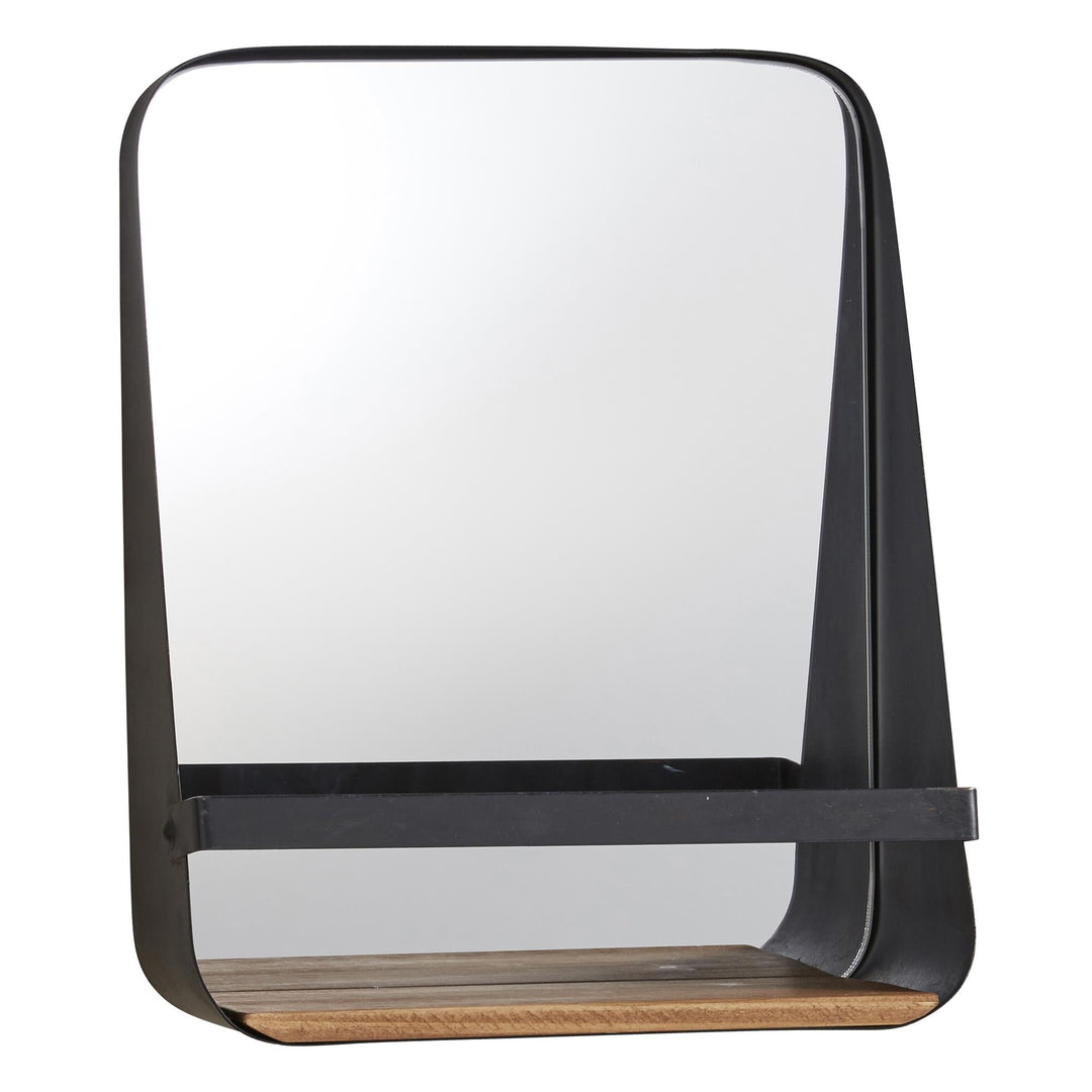 Wooden wall Mirror with Shelf - Black