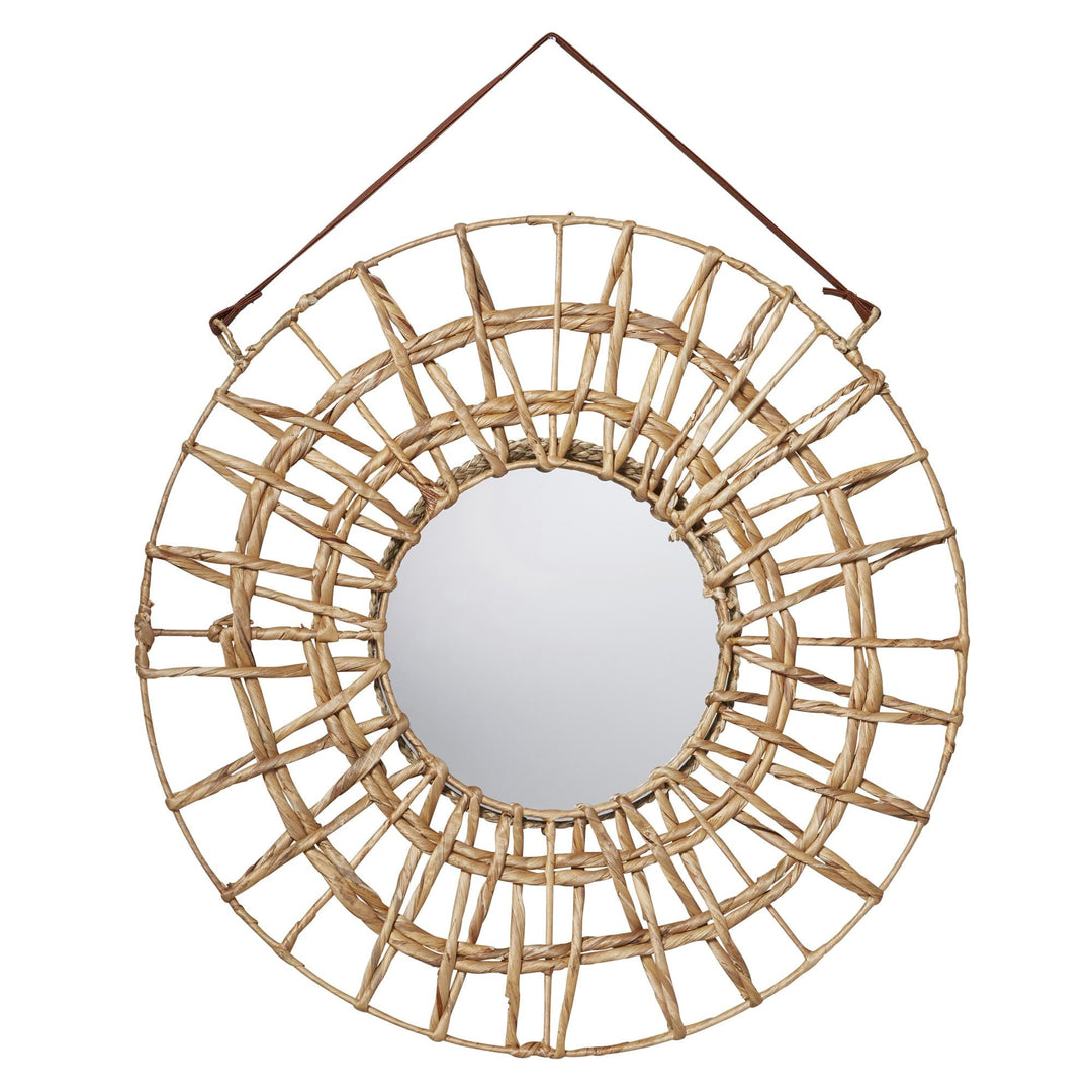 Water Hyacinth Loose Weave Rattan Mirror - Wheat