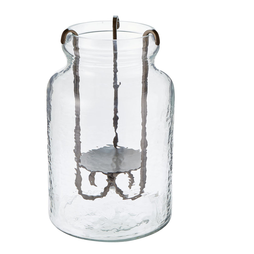Hurrican Jar Med with Metal Candleholder Insert - White