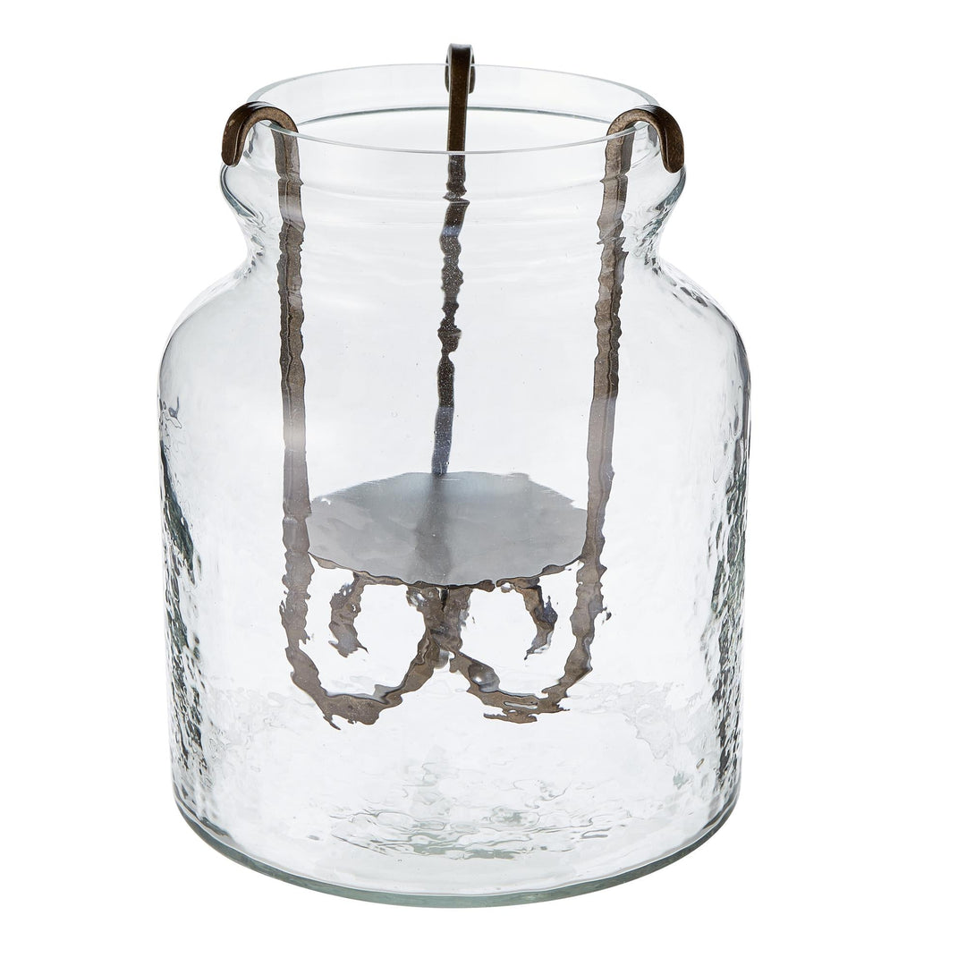 Hurricane Lantern with Candleholder - White