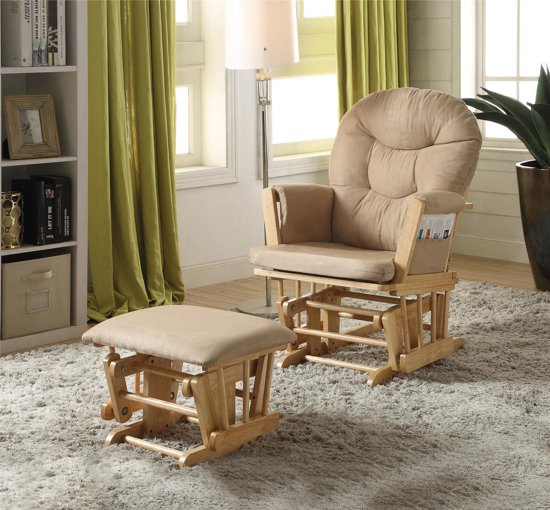 Rehan Glider Chair and Ottoman with Wooden Frame - Taupe
