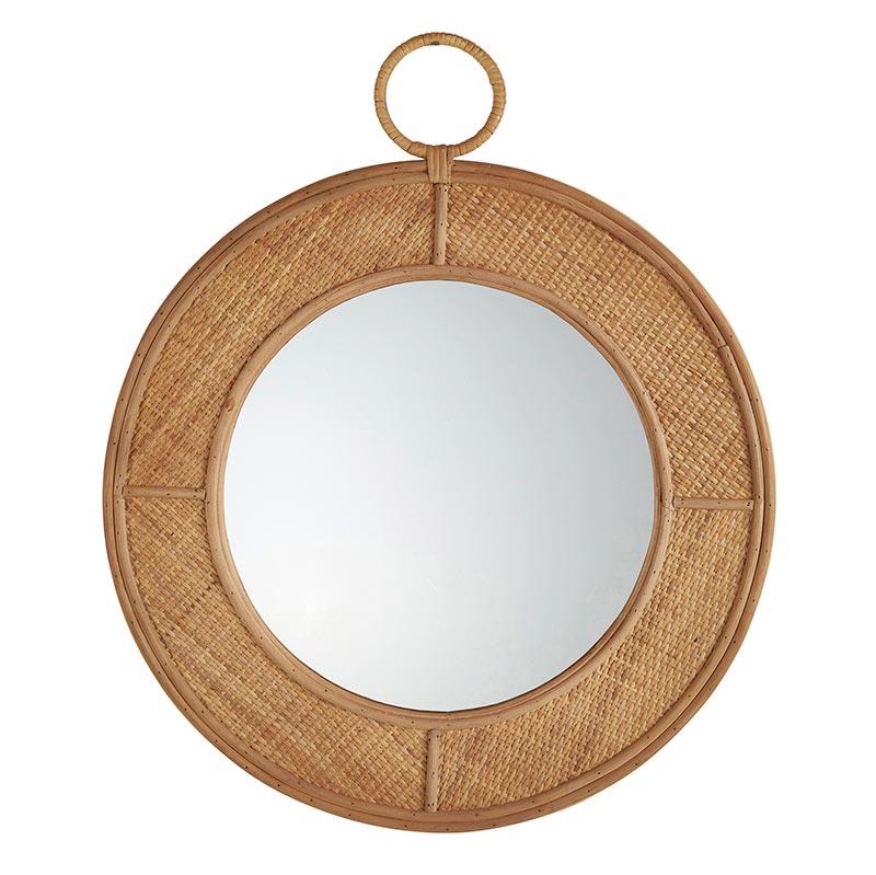 Round Solid Rattan Wall Mirror - Wheat