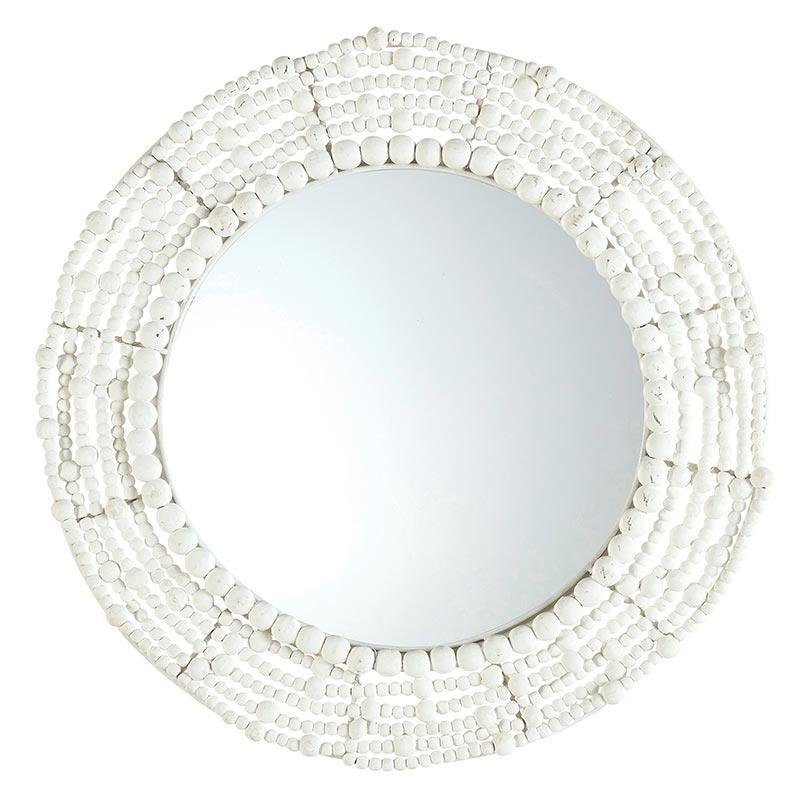 White Wood Beaded Hanging Wall Mirror - White Wash