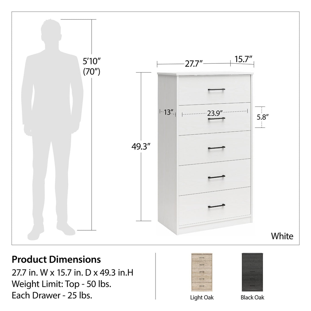 BrEZ Build Pearce Tall 5 Drawer Dresser - Blonde Oak - 5 Drawer