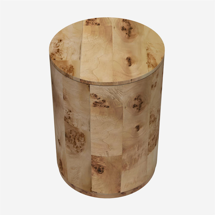 Burlwood Round Wood Veneer End Table - Burl Veneer