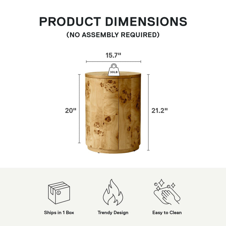 Burlwood Round Wood Veneer End Table - Burl Veneer