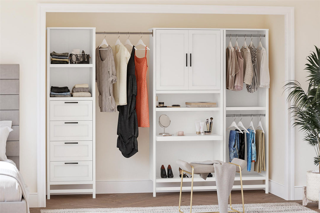 Luxe Wardrobe Closet Organizer with Vanity 3-Piece Bundle - Ivory Oak