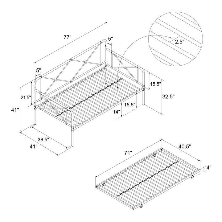 Ally Metal Farmhouse Style Daybed and Trundle Set - White - Twin
