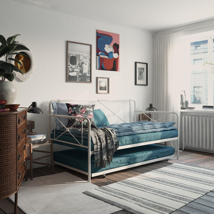 Ally Metal Farmhouse Style Daybed and Trundle Set - White - Twin