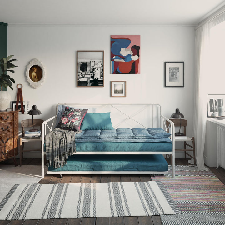 Ally Metal Farmhouse Style Daybed and Trundle Set - White - Twin