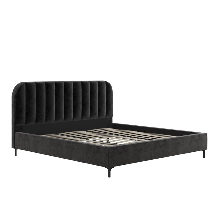 Callie Velvet Upholstered Bed with Wood Frame and Slats - Black - King