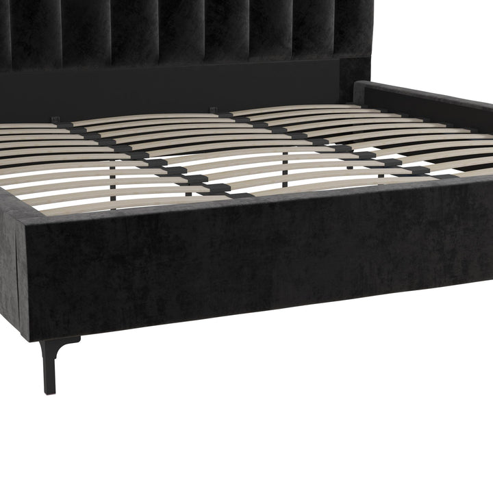 Callie Velvet Upholstered Bed with Wood Frame and Slats - Black - King