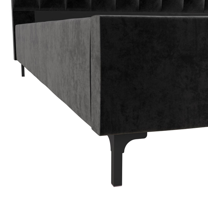 Callie Velvet Upholstered Bed with Wood Frame and Slats - Black - King