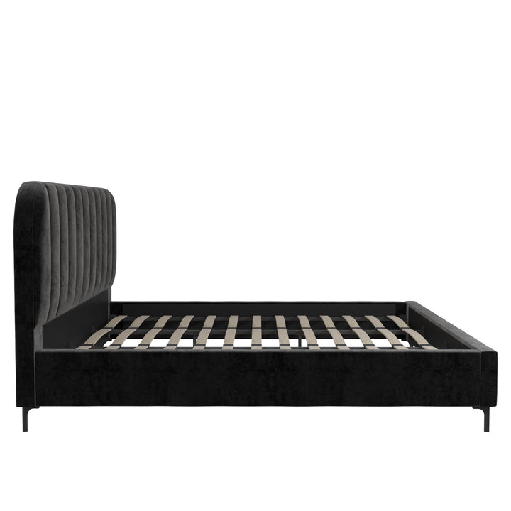 Callie Velvet Upholstered Bed with Wood Frame and Slats - Black - King