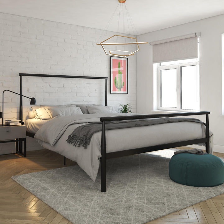 Calixa Modern Metal Bed with Multiple Height Adjustment Options - Black - Full