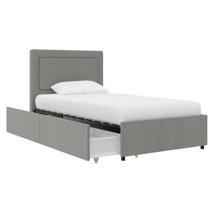 Alden Upholstered Bed with Angular Headboard and Under Bed Storage Drawers - Gray - Twin