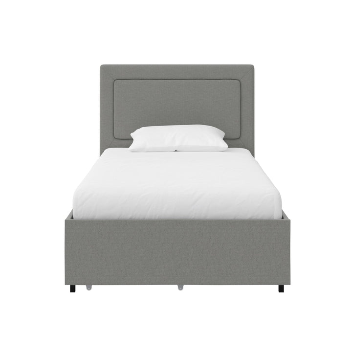 Alden Upholstered Bed with Angular Headboard and Under Bed Storage Drawers - Gray - Twin