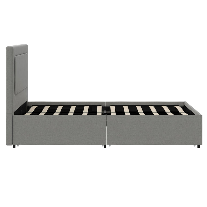 Alden Upholstered Bed with Angular Headboard and Under Bed Storage Drawers - Gray - Twin