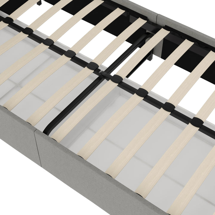 Alden Upholstered Bed with Angular Headboard and Under Bed Storage Drawers - Gray - Twin