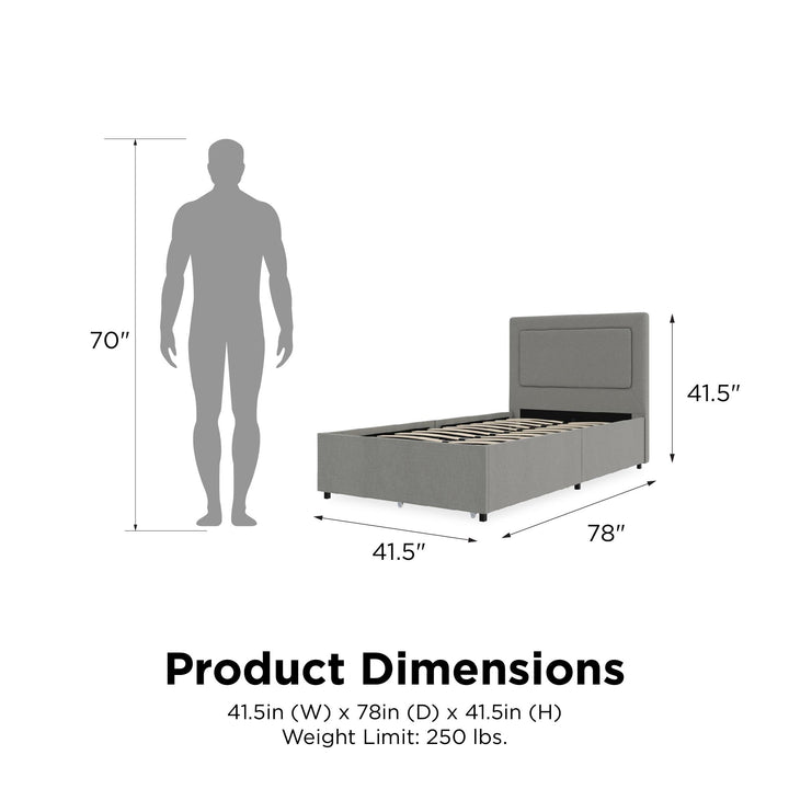 Alden Upholstered Bed with Angular Headboard and Under Bed Storage Drawers - Gray - Twin