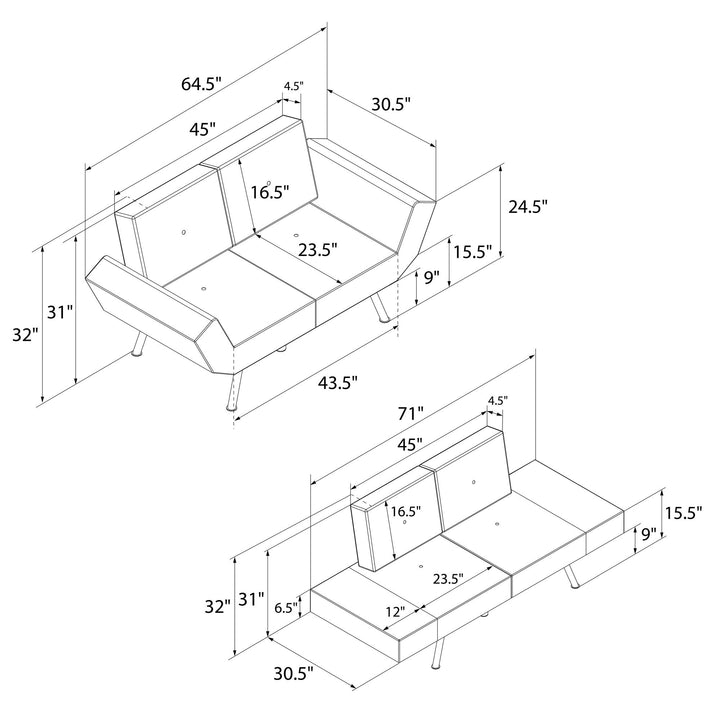 Euro Upholstered Tufted Loveseat Futon with Storage Pockets - Light Gray