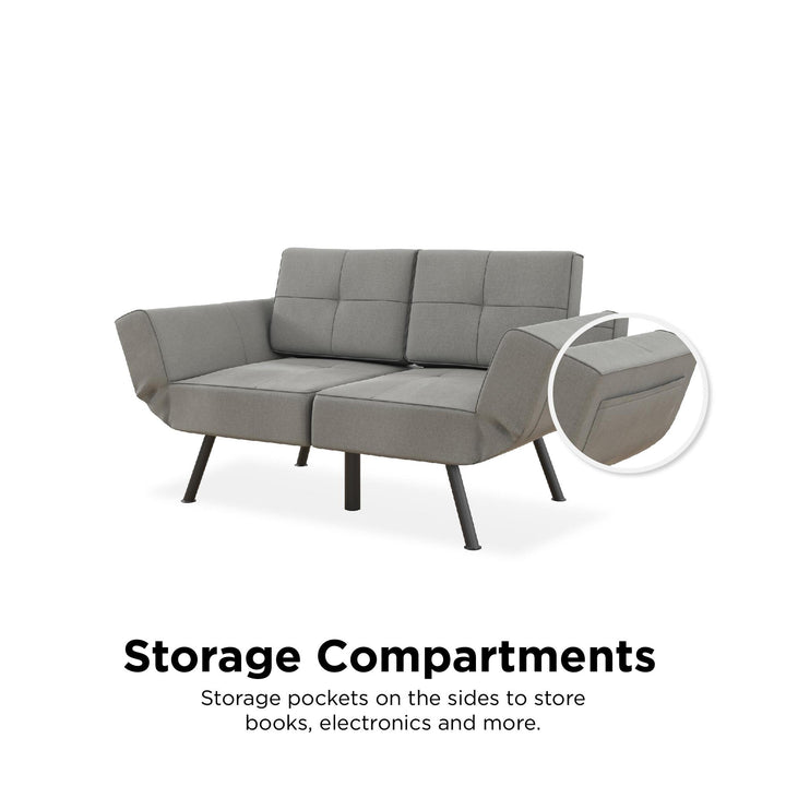 Euro Upholstered Tufted Loveseat Futon with Storage Pockets - Light Gray