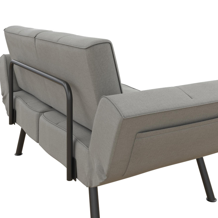 Euro Upholstered Tufted Loveseat Futon with Storage Pockets - Light Gray