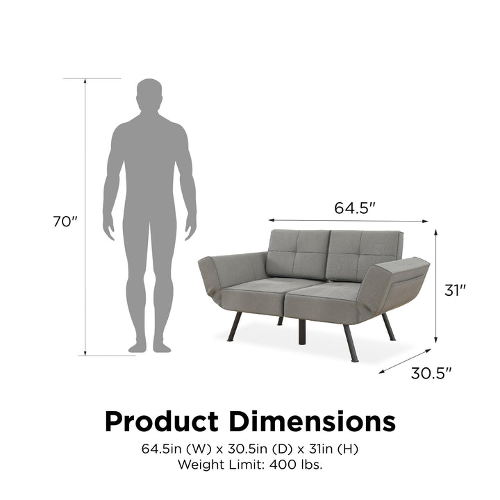 Euro Upholstered Tufted Loveseat Futon with Storage Pockets - Light Gray