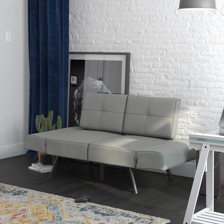 Euro Upholstered Tufted Loveseat Futon with Storage Pockets - Light Gray