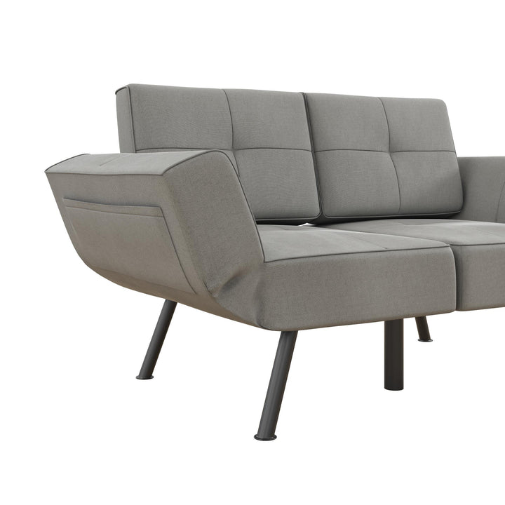 Euro Upholstered Tufted Loveseat Futon with Storage Pockets - Light Gray