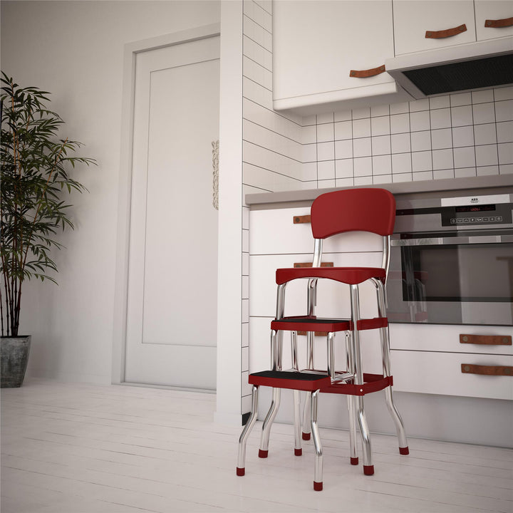 Stylaire Retro Chair and 2 Step Step Stool with Pull-Out Steps - Red - 1-Pack