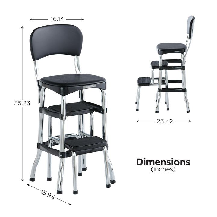 Stylaire Retro Chair and 2 Step Step Stool with Pull-Out Steps - Black - 1-Pack