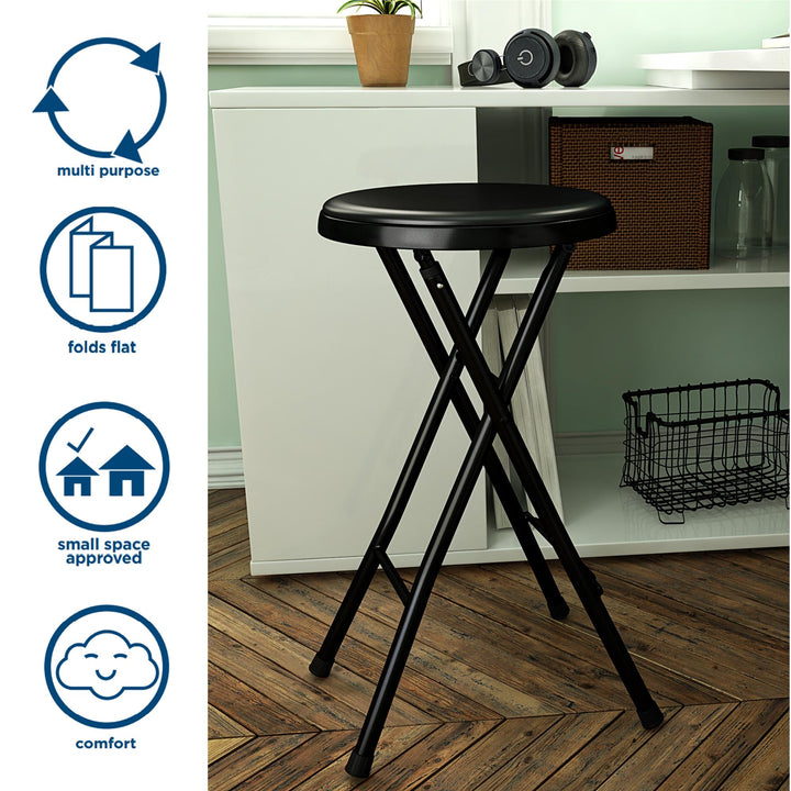 24 Inch Vinyl Padded Folding Stool with 200 lb Weight Capacity - Black - 4-Pack