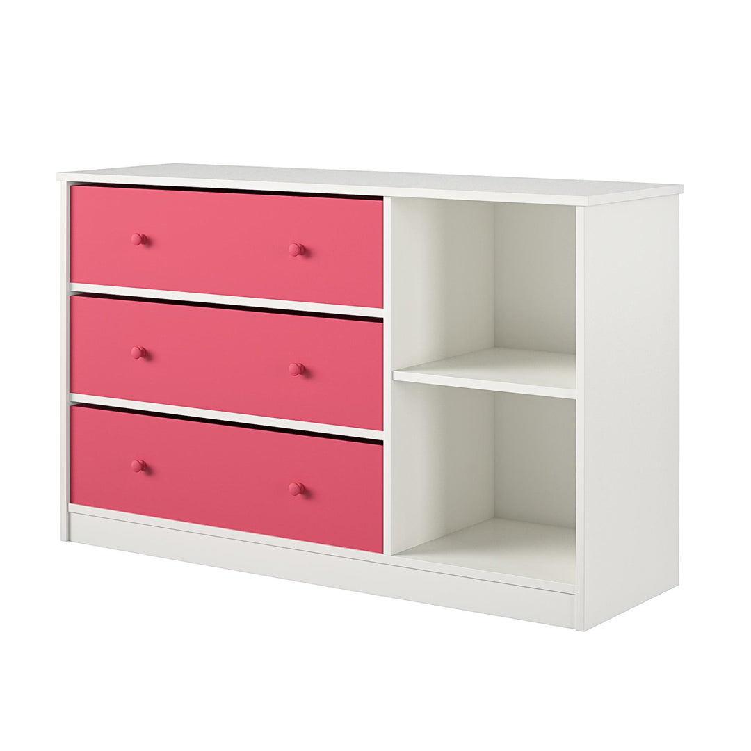 Wide Dresser with Fabric Bins and Sturdy Construction -  Pink