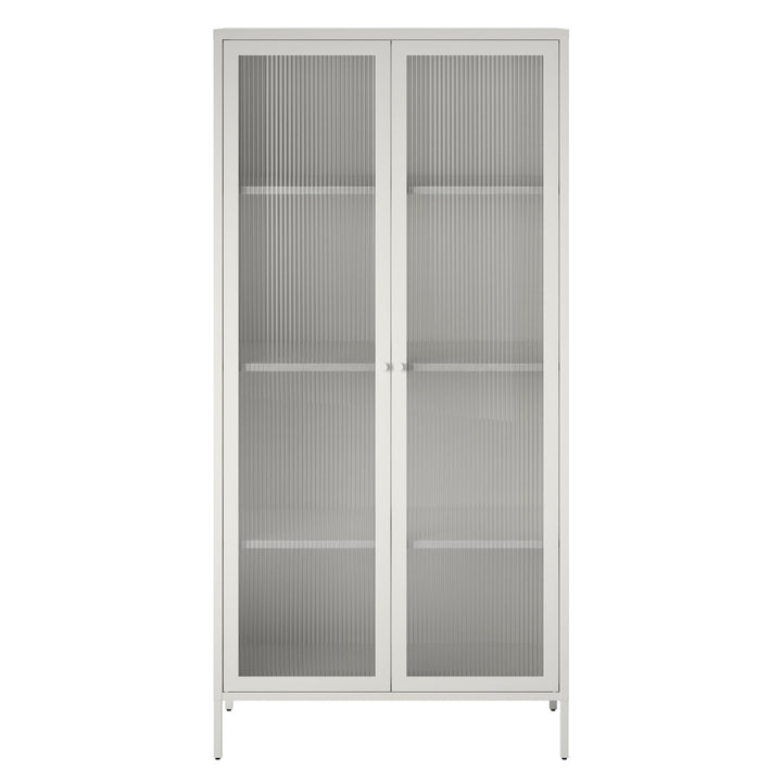 Shadwick 2 Door Tall Metal Locker Style Storage Cabinet-Fluted Glass Doors - White