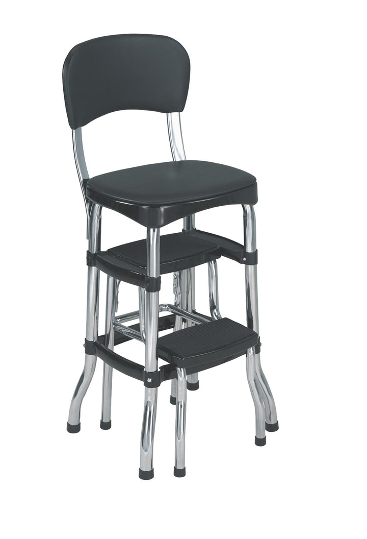 Stylaire Retro Chair and 2 Step Step Stool with Pull-Out Steps - Black - 1-Pack