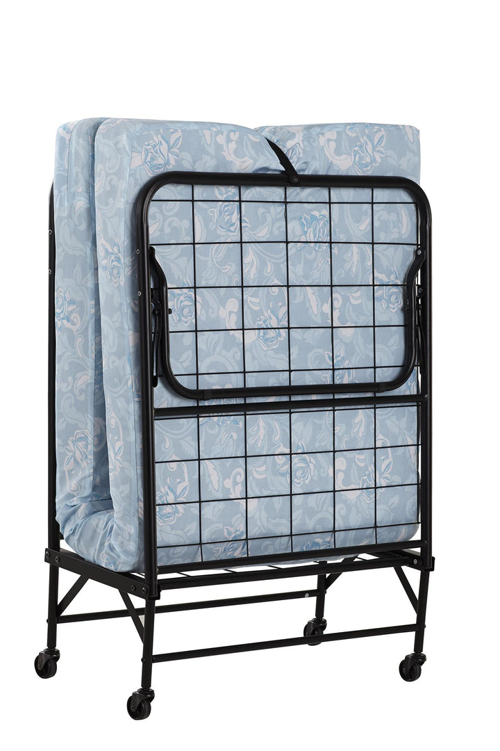 Levy Folding Guest Bed Cot with Metal Frame and 4 Inch Mattress - Black - Twin
