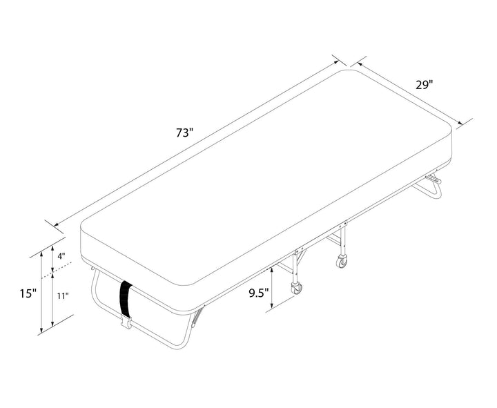 Levy Folding Guest Bed Cot with Metal Frame and 4 Inch Mattress - Black - Twin