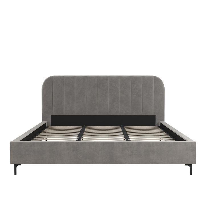 Callie Velvet Upholstered Bed with Wood Frame and Slats - Light Gray - King